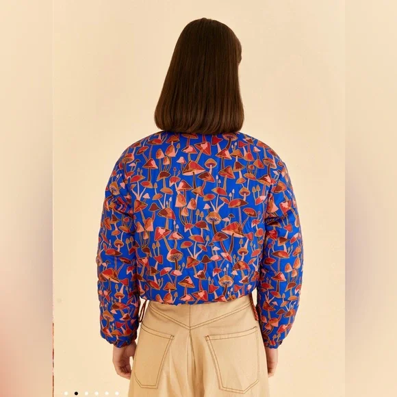 Farm Rio Rose Wild Horses Tricot Reversible Puffer Jacket - Picture 4 of 12